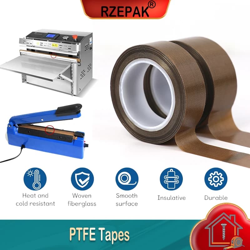 Nastro Adesivo Resistente alle Alte Temperature, Larghezza 5~50mm, Spessore 0.13/0.18mm, Nastri PTFE Isolanti per Sigillatura Sottovuoto, Lunghezza 10M