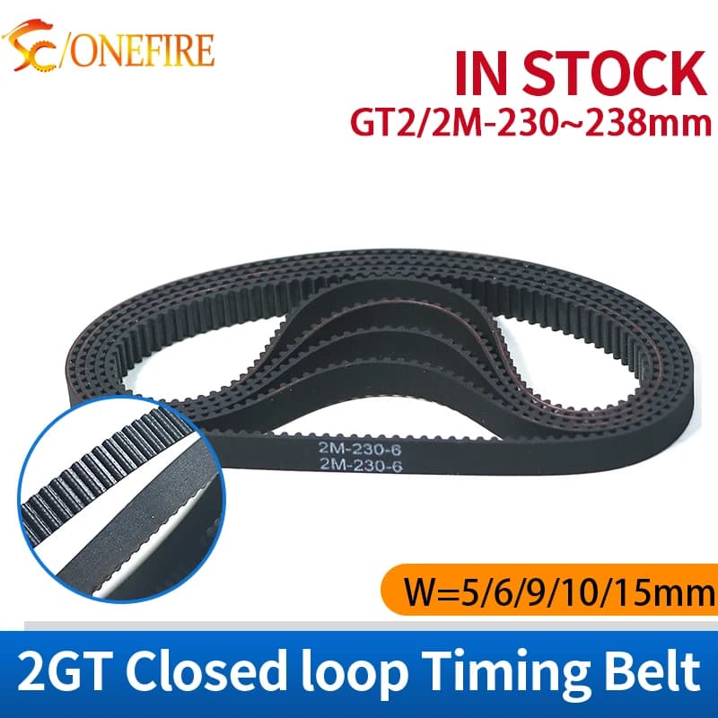 Printer special 2M GT2 synchronous belt length=230/232/234/236/238 width=3/5/6/9/10/15mm rubber Closed loop belt circumference