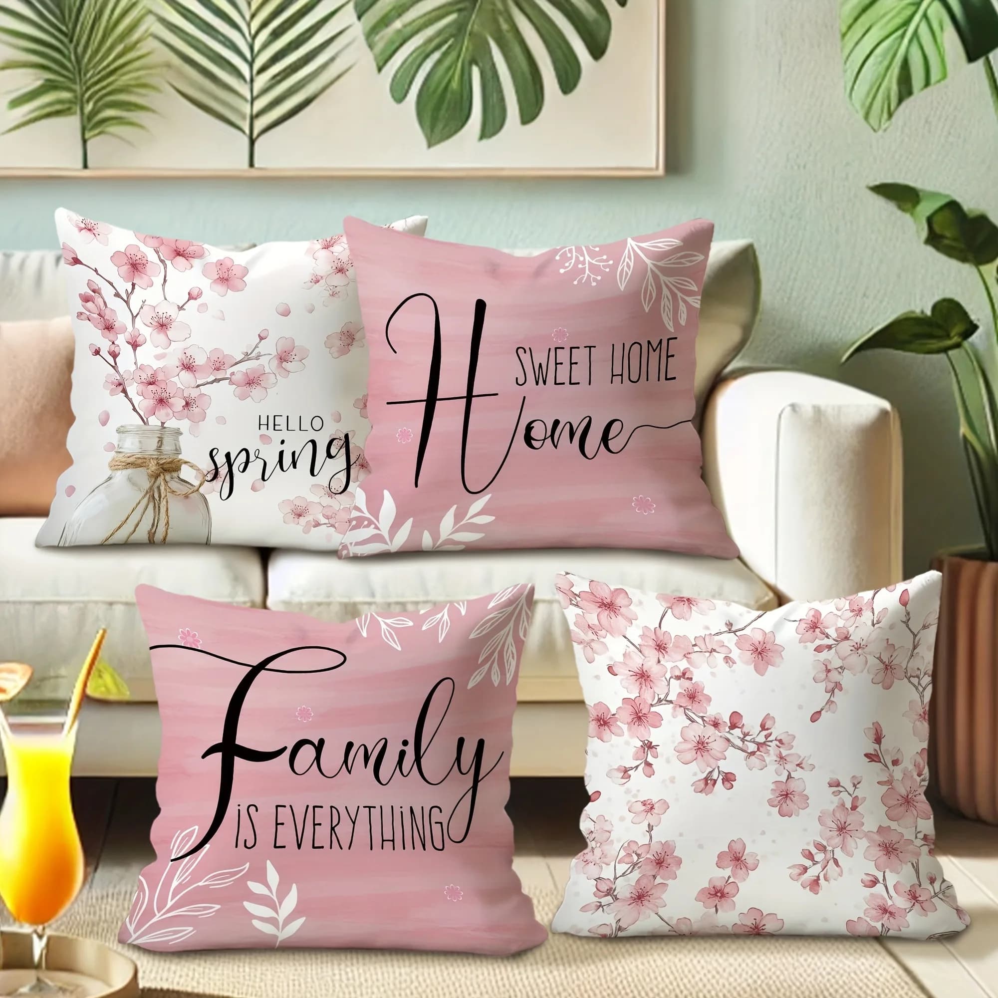 Blooming Love pillow lining: cherry blossoms are romantic, warm words for rearing the heart of the house and family, sofa cushion lining