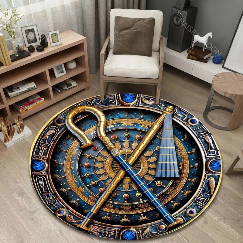 New Product! Ancient Egyptian Elements Art Printed Round Carpet for Kids Living Room Rugs Picnic Mats Flannel Anti-Slip Rug