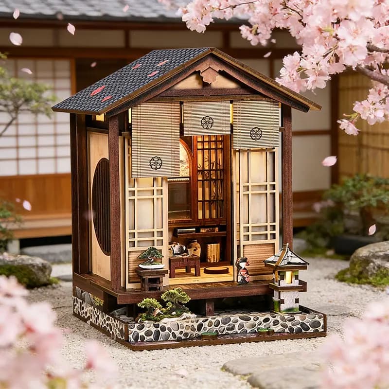 Kit Modello Casa in Miniatura in Legno Fai-da-Te con Luci LED, Puzzle 3D per Collezionisti e Bambini, Regalo Ideale
