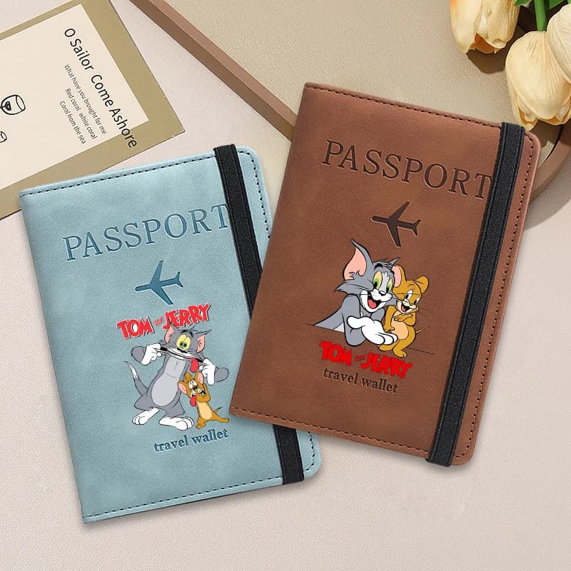 Porta passaporto Tom e Jerry, simpatico cartone animato, custodia per portafoglio da viaggio RFID, custodia per portafoglio da viaggio, moda, regali di compleanno per donne e uomini