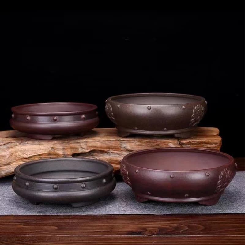 Chinese Traditional Craft Vintage Rivet Relief Plant Bonsai Flower Pot Home Living Room Tea Art Decoration Cactus Orchid Pots