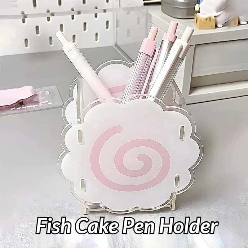 Cute Narutomaki Shaped Acrylic Pen Holder Desktop Storage Organizer Makeup Brush Holder For Office Desk Vanity For Young Women