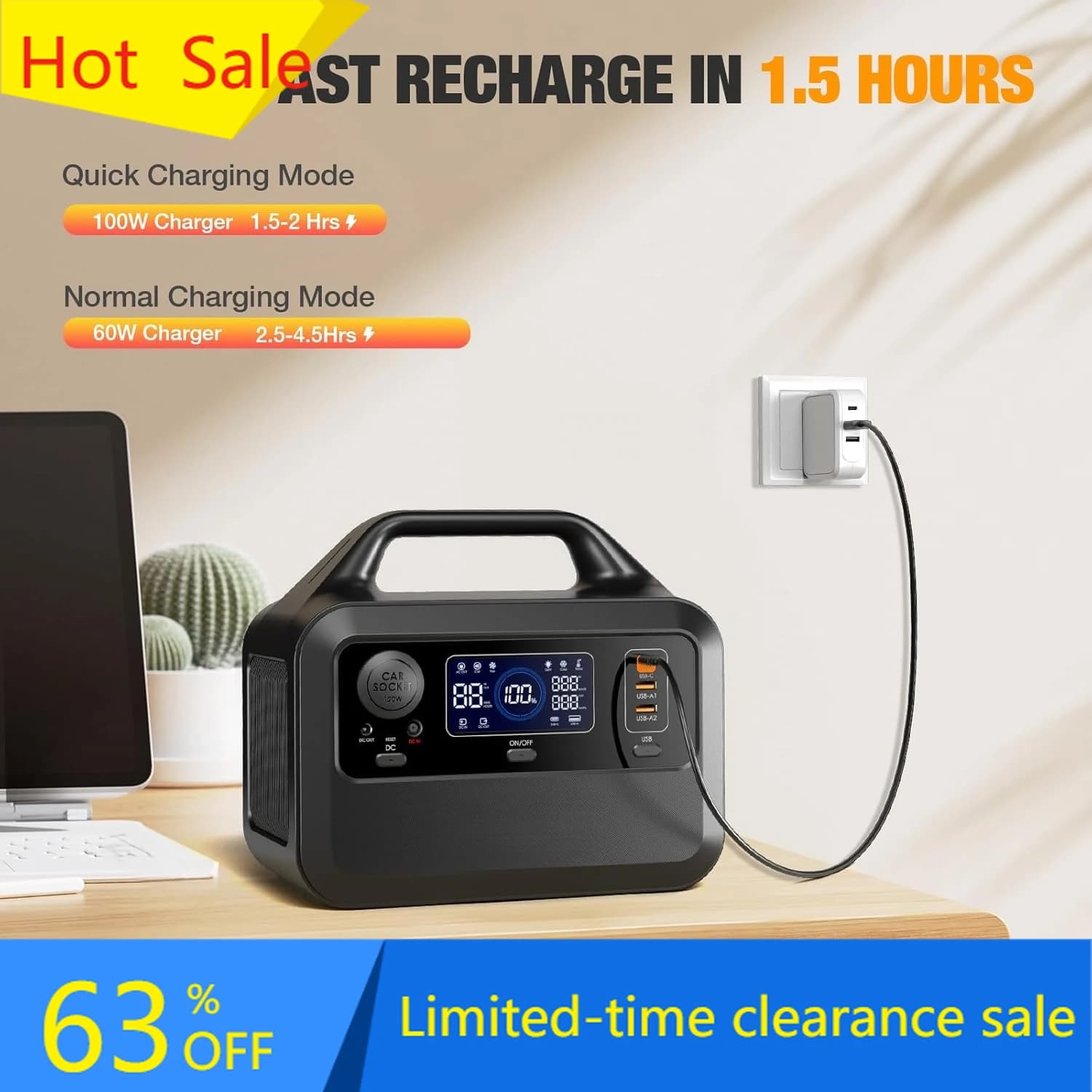 Offerta Speciale: Stazione di Alimentazione Portatile 230Wh con Pannello Solare 40W, Ricarica Rapida in 1,5 Ore, Prese AC (600W di Picco), Batteria LiFePO4