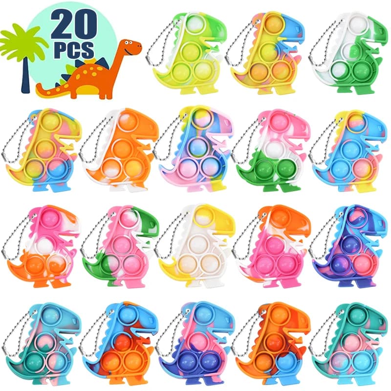 10/20pcs Mini Dinosaur Pop portachiavi Sensory Fidget Toys bambini Dinosaur Party Favors regalo di compleanno Goodie Bag Pinata Fillers Prize