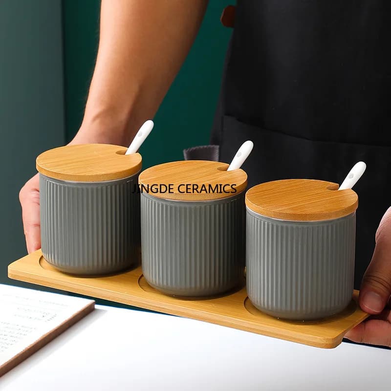 Barattolo per condimenti con motivo in ceramica Set di scatole per condimenti Barattolo per condimenti da cucina Saliera Scatola per condimenti per la casa Forniture da cucina