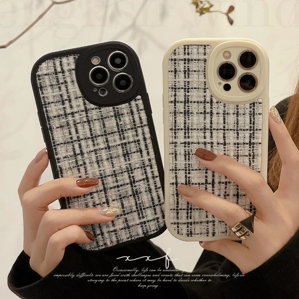 Custodia per telefono antiurto in tessuto tweed scozzese alla moda con motivo a flanella per iPhone 17 Air 16 15 14 13 12 11 Pro Max XS XR X