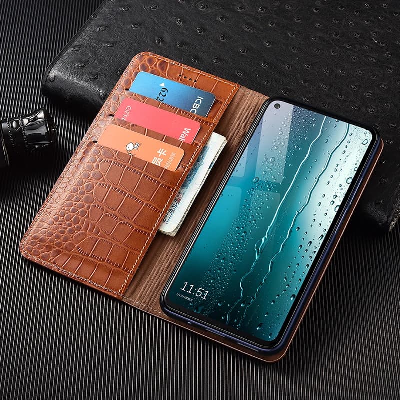 Genuine Crocodile Leather Flip Case for Apple iPhone 12 13 14 15 16 17 Pro Max Plus X XS Max XR Wallet Prevention Fall