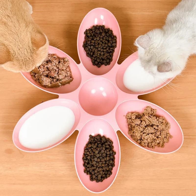 Ciotola Multifunzione 6-in-1 per Animali Domestici, Piatto Creativo a Forma di Fiore per Cibo e Acqua, Anti-Appannamento, in Plastica, per Cuccioli