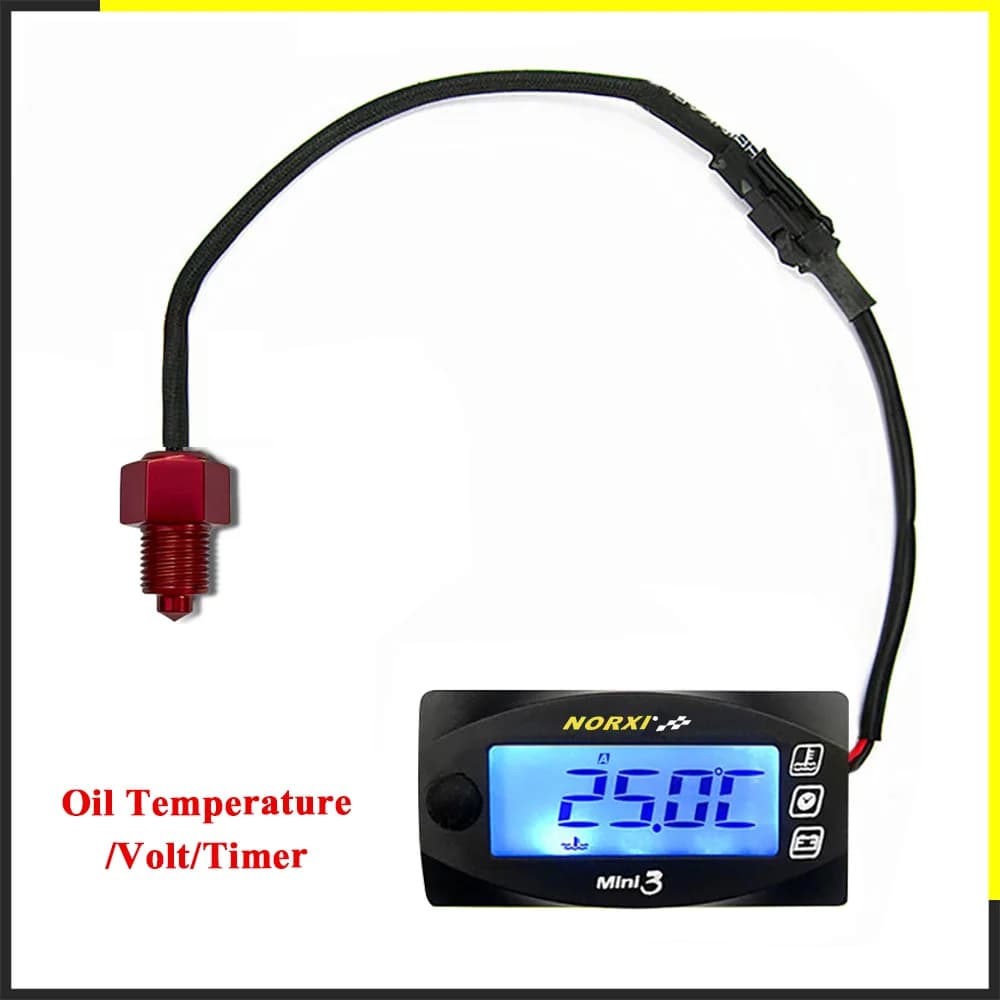Termometro universale per moto Norxi 3 in 1 con sensore di temperatura dell'olio, orologio e voltmetro, mini strumento digitale quadrato per NMAX125