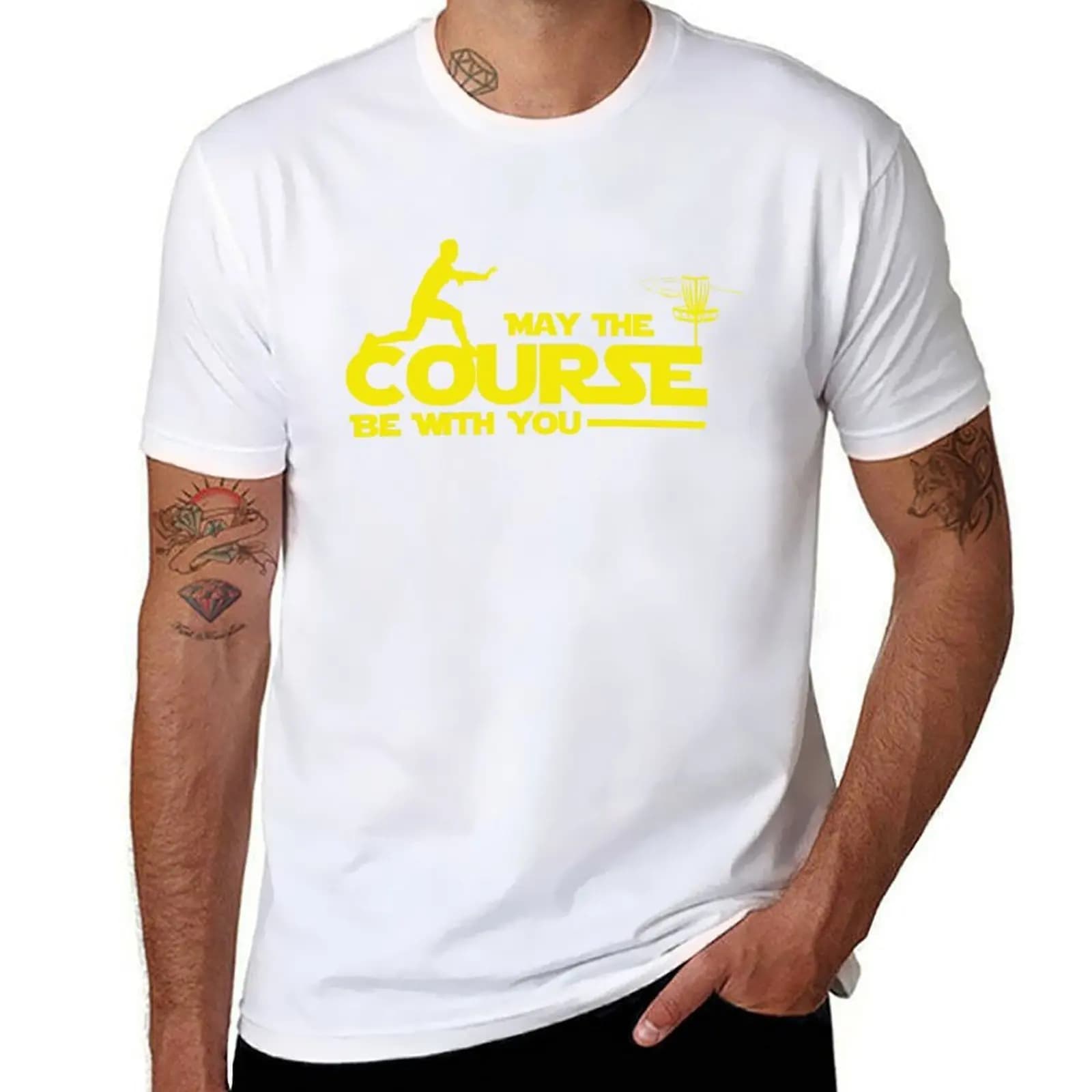 T-shirt esclusiva per disc golf 'May The Course Be With You', maglietta sportiva leggera a maniche corte