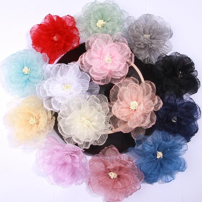 5 pz 9cm 3.5 "tessuto Chiffon fatto a mano fiori artificiali per abito da sposa cappelli decorazione gioielli corpetto accessori fai da te