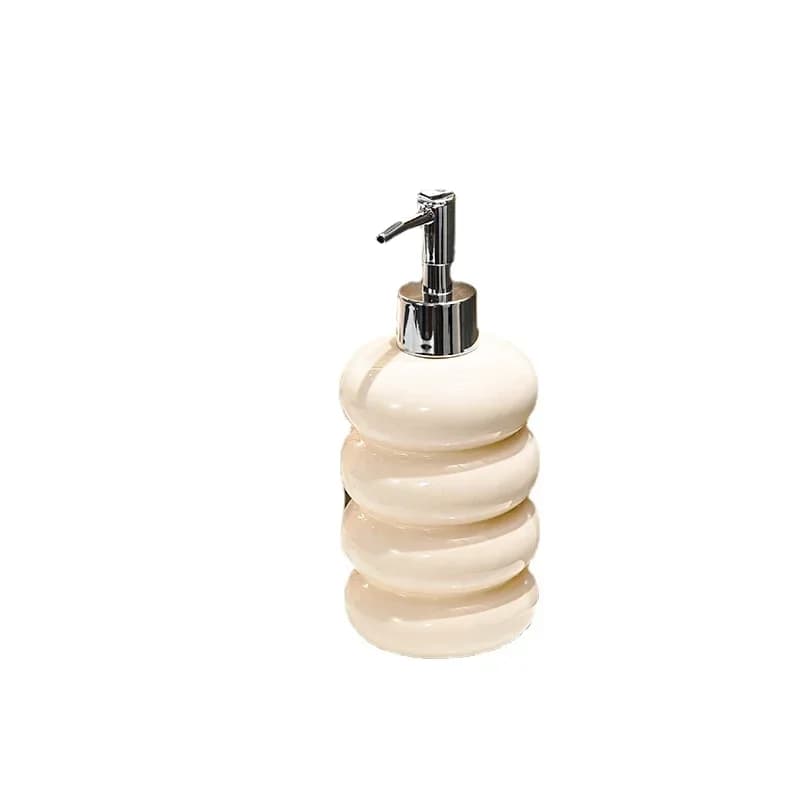 Dispenser di gel doccia ad alto livello di aspetto Bottiglia di lozione per bagno dell'hotel Bottiglia di sapone circolare in ceramica Dispenser di schiuma con pressa liscia