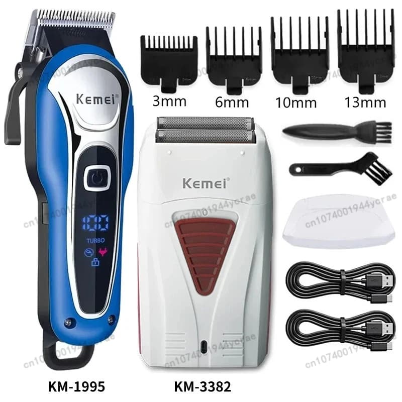 Tagliacapelli Kemei Km-1757 Km-1995 Km-3382, Macchina per Taglio Capelli Professionale, Rasoio Ricaricabile Senza Fili per Barbiere