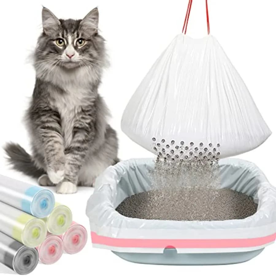 Sacchi per lettiera per gatti Count Sifting con fori, extra large, sacchi per lettiera jumbo spessi con coulisse, 36 x 18 pollici