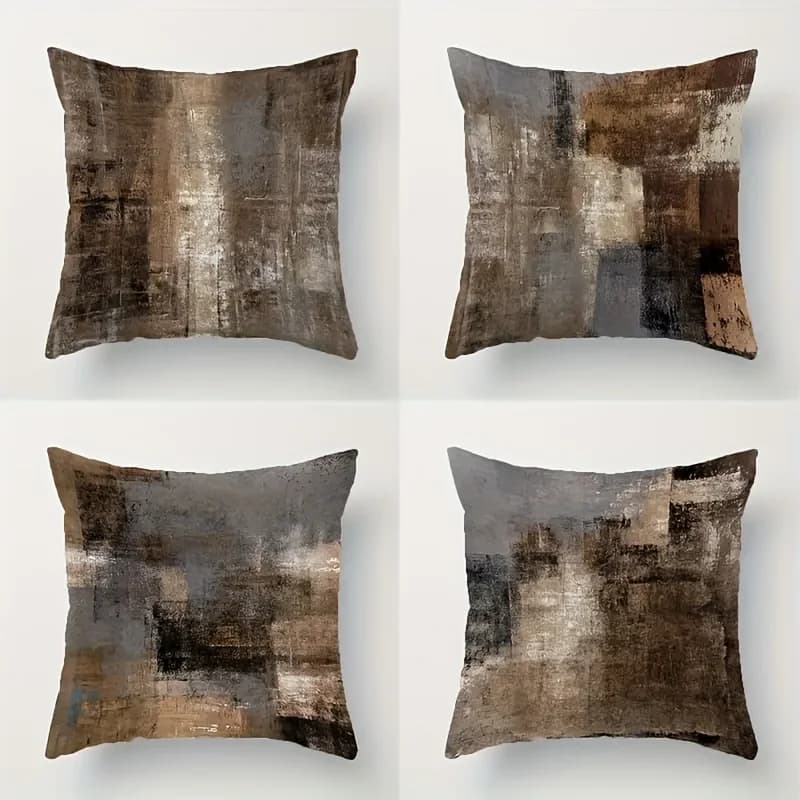 Abstract Oil Painting Pattern Double Sided Print Throw Pillow Case Cushion Cover 4 Piece Set for Sofa Bedroom