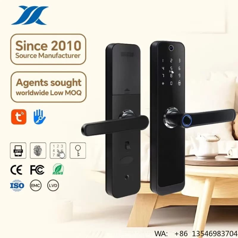 TTLock Tuya Smart Handle Door Lock Fingerprint Waterproof Wood Door Aluminum Alloy Keyless Lock for Bedroom Hotel