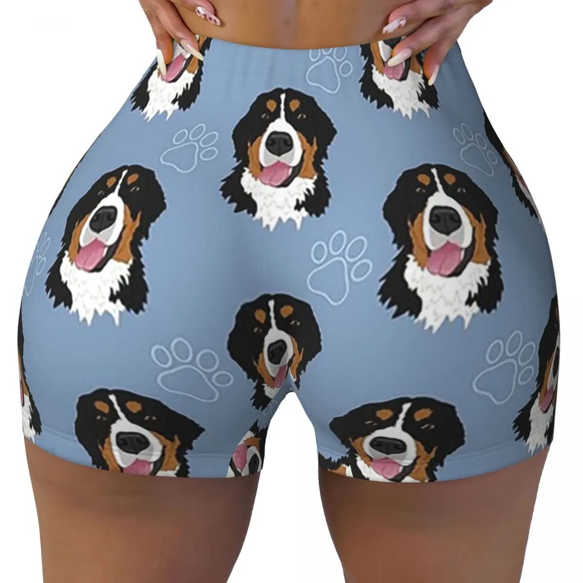 Custom yoga shorts with Bernese Mountain Dog-blue pattern Athletic Volleyball Bike Shorts for Women's Gym Training