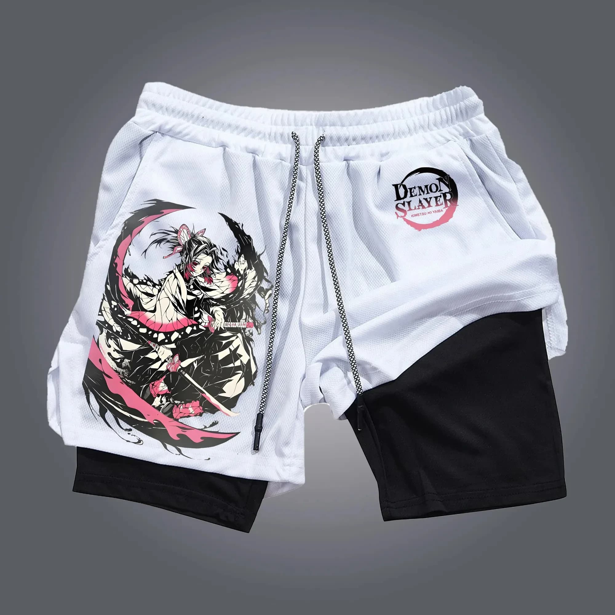 Unisex sports shorts Demon Slayer 2-in-1 summer, new breathable shorts with fast drying core print Kochou Shinobu