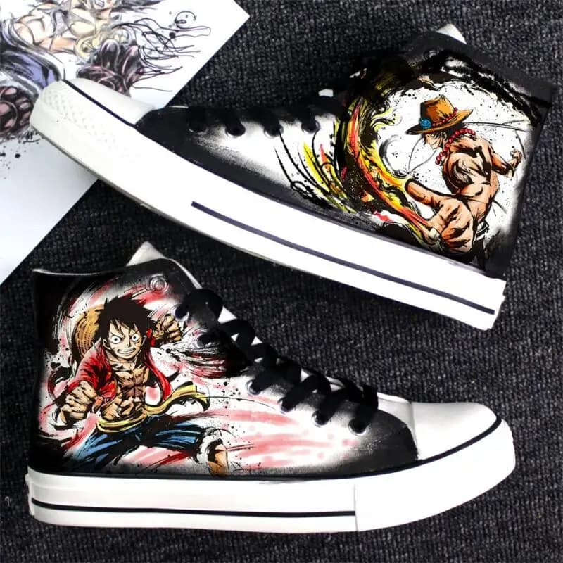 Scarpe in tela unisex One Piece, sneakers alte anime, scarpe casual graffiti antiscivolo, Monkey D. Luffy, regalo per le vacanze