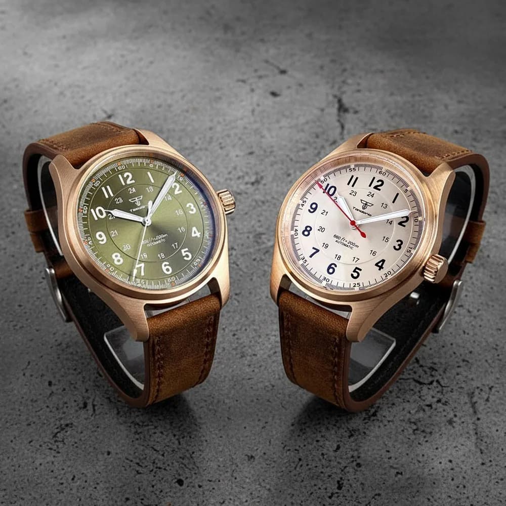 Cassa in bronzo massiccio 39MM Tandorio bianco blu zaffiro NH35A PT5000 orologio da polso automatico da uomo