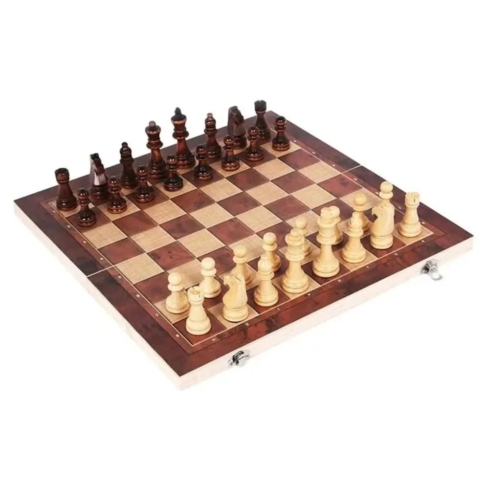 Set 3-in-1 Scacchi, Backgammon e Dama, Scacchiera in Legno, Set di Giochi da Tavolo Pieghevole, Gioco Educativo di Scacchi Internazionali
