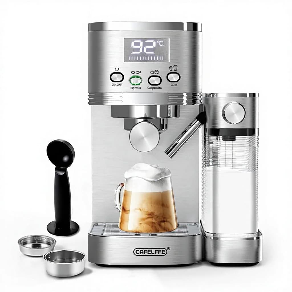 Macchina per Espresso Semi-Automatica MK-801, 20 Bar di Pressione, Controllo Digitale della Temperatura, Preparazione One-Touch di Latte/Cappuccino