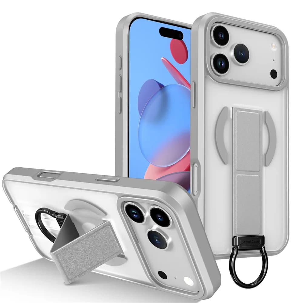 Custodia per telefono con supporto pieghevole magnetico di lusso satinato trasparente per MagSafe per iPhone 15 16 17 Pro Max 16E 14 13 Cover di ricarica wireless