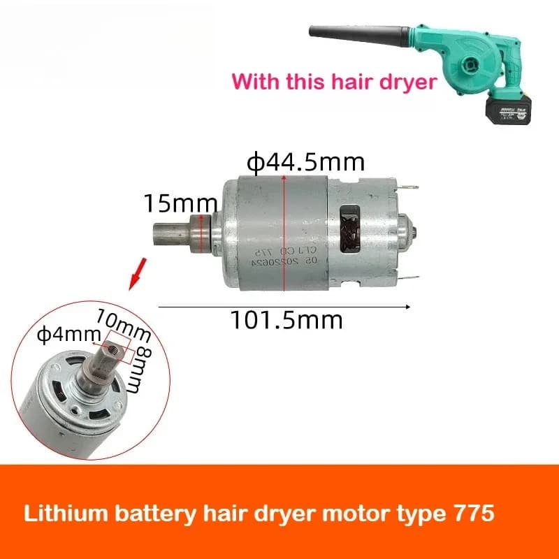 Equipped with engine for hair dryer with lithium battery Dayi 775 Motor suction fan 21V fully rechargeable fan in copper 04907
