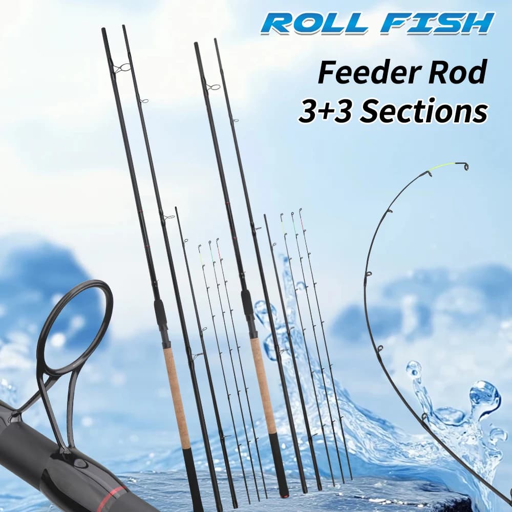 Canna da Pesca Feeder in Carbonio ROLLFISH 3.6m/3.9m con Fusto Robusto, 3 Punte di Ricambio Solide e Manico in EVA