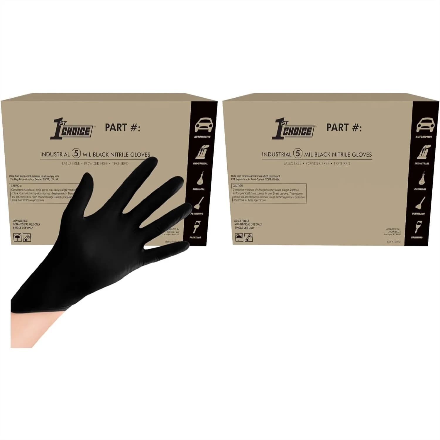Guanti in Nitrile Monouso Senza Lattice, Neri, 5 Mil per Cucina, Pulizie, Settore Automobilistico, Preparazione Alimenti, Casa
