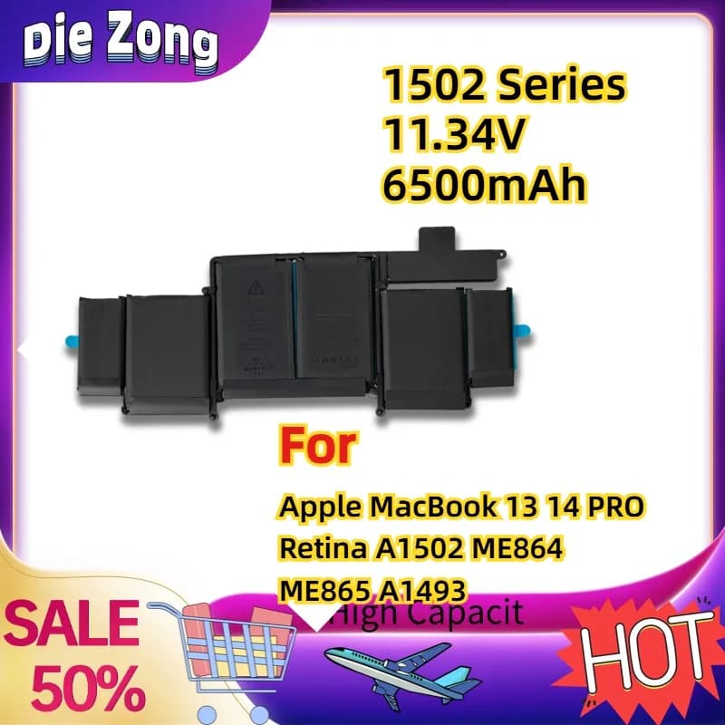 In Stock For Apple MacBook 13 14 PRO Retina A1502 ME864 ME865 A1493 Laptop Batteries in 1502 Series 11.34V 6500mAh