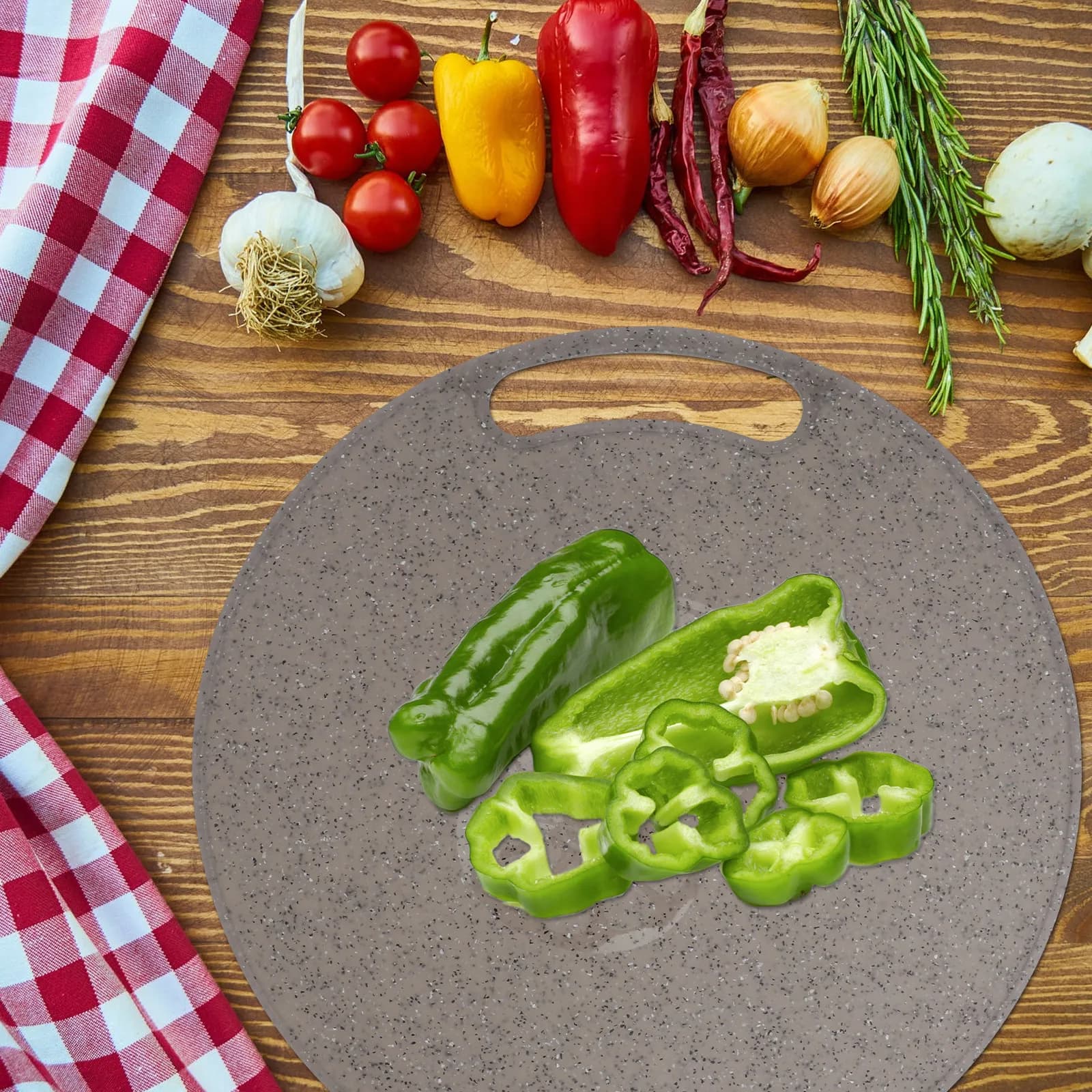 Tagliere da Cucina in Plastica Effetto Marmo, 31x0,5cm, Rotondo, per Verdura, Frutta e Pane