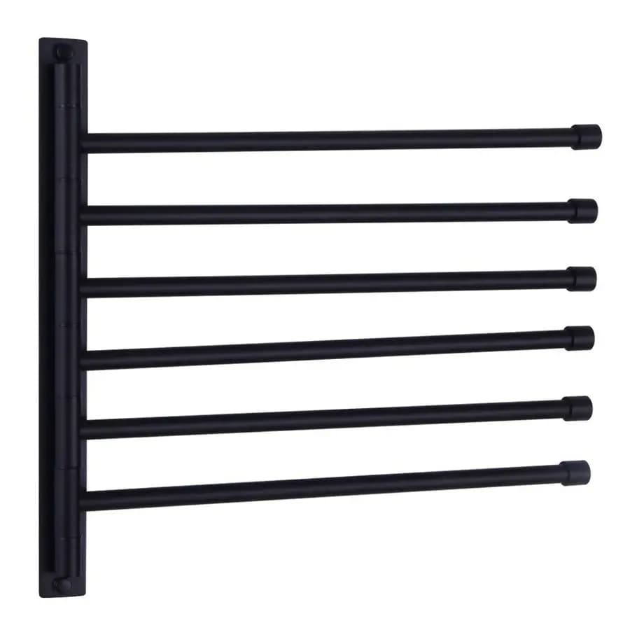 Portasciugamani da Bagno Girevole a 6 Bracci, Finitura Nera Opaca, Montaggio a Parete
