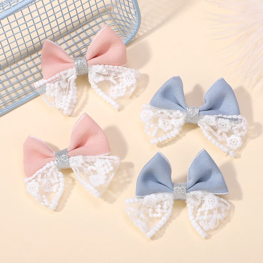 2 Pezzi/Lotto Dolce Fermaglio per Capelli con Fiocco in Pizzo per Bambini, Fermaglio Blu Denim alla Moda, Accessori per Capelli da Festa per Ragazze