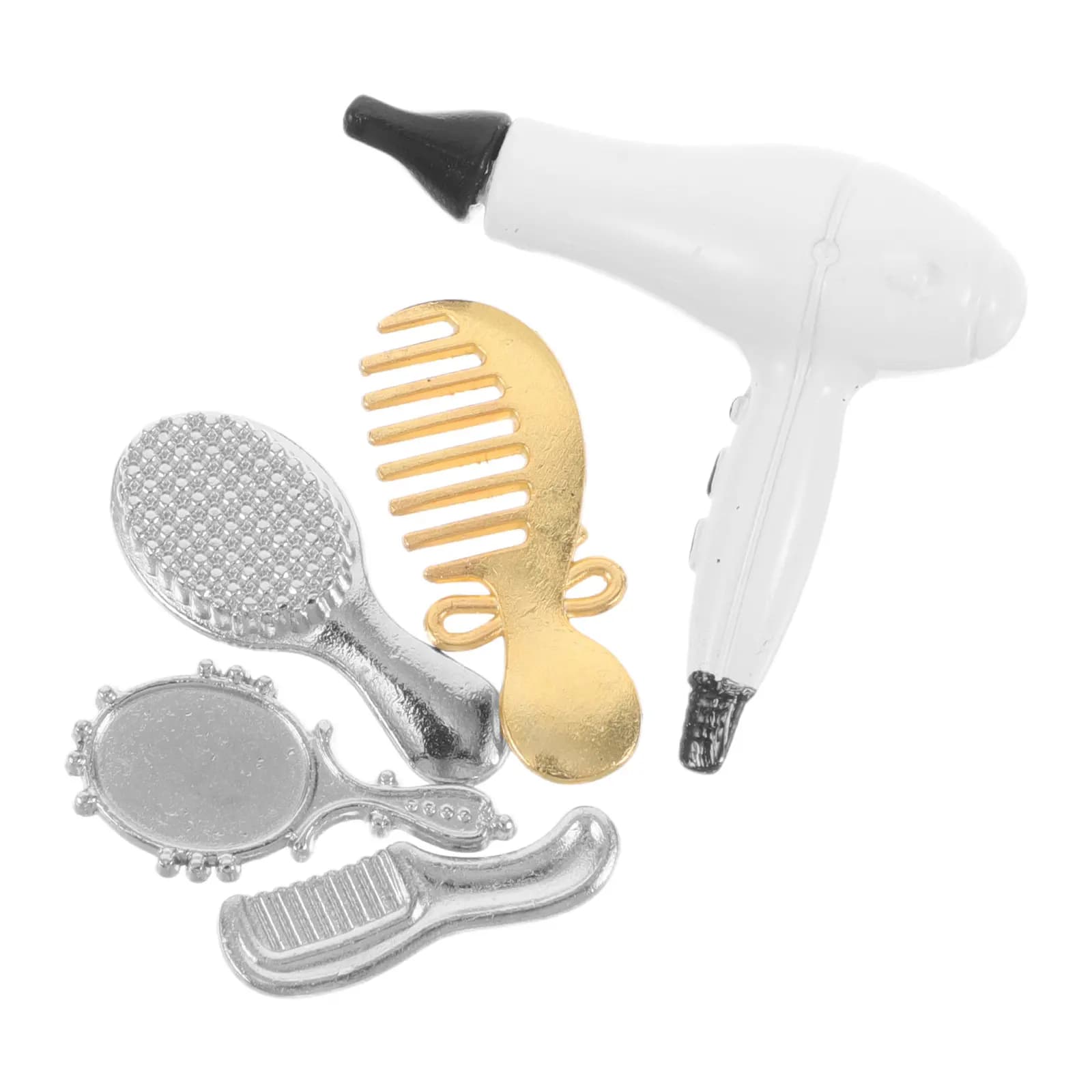 Set di Accessori per Acconciature in Miniatura per Casa delle Bambole, Asciugacapelli in Lega, Pettine, Specchio e Spazzola per Gioco di Ruolo da Salone