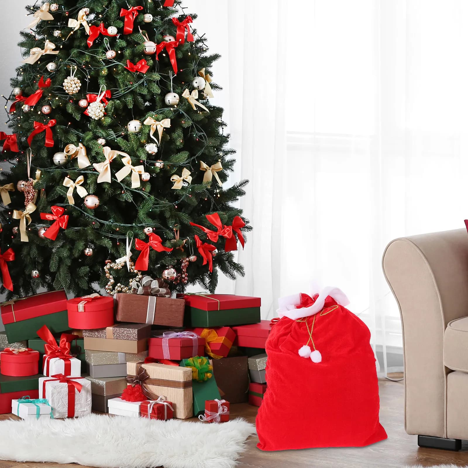 Grande Sacco Regalo di Natale con Cordoncino 70x50 Cm, Sacca per Regali e Caramelle, Contenitore Festivo Riutilizzabile