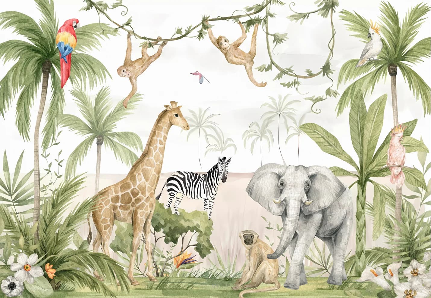 Carta da parati personalizzata foto Piante dipinte a mano Foresta pluviale medievale giraffa Animale Murale Decorazioni per la casa Soggiorno Arazzo 3d carta da parati