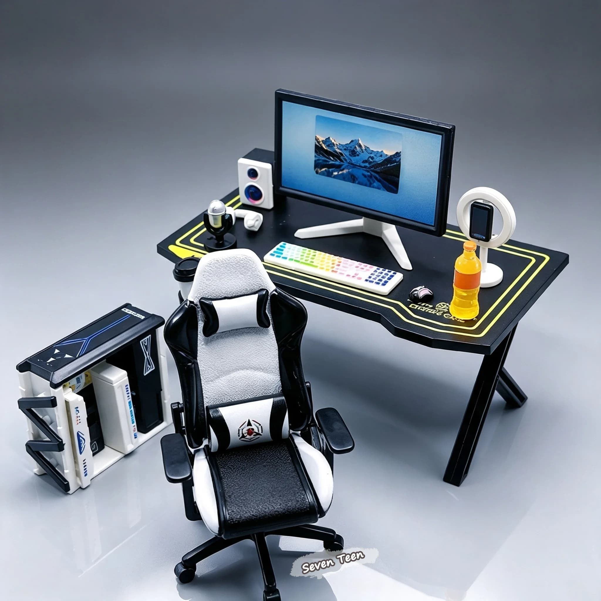 1:12 Mini Gaming Desk Chair Set Micro Model Computer Host Keyboard Desktop Ornament Scene Matching Dollhouse Furniture Decor