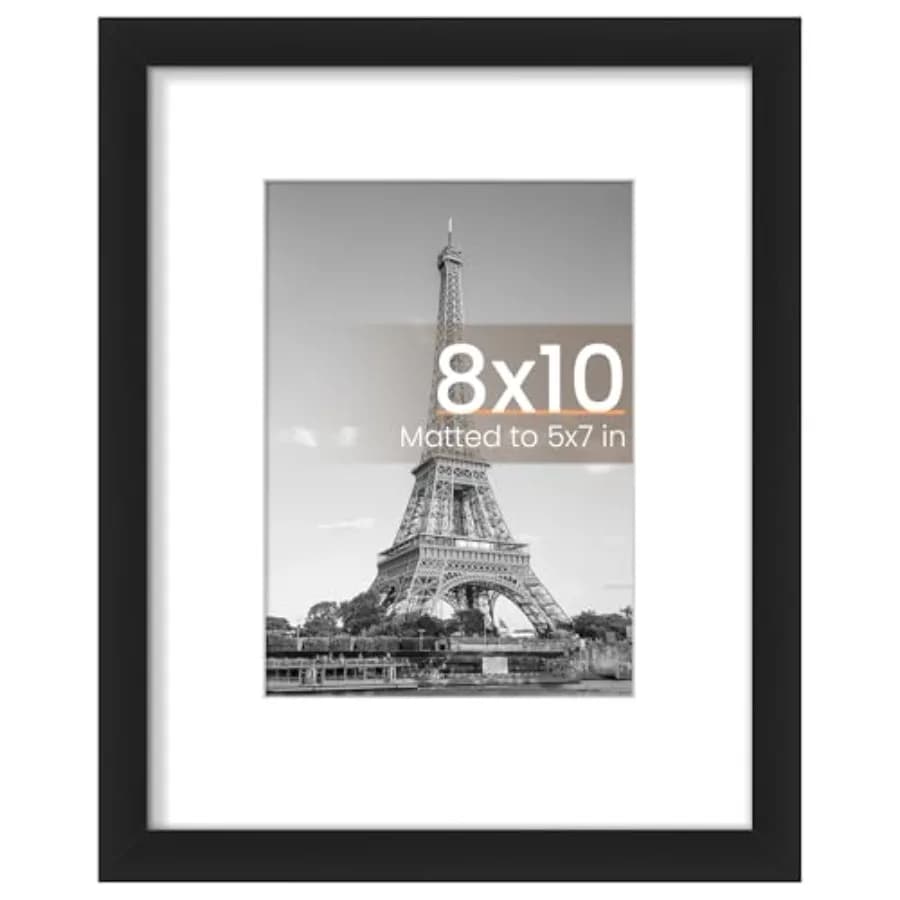 8x10 Picture Frame, Display Pictures 5x7 with Mat or 8x10 Without Mat, Wall Hanging Photo Frame,,1 Pack