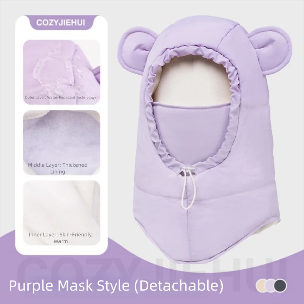 Fashion Bear Ear Kids Winter Hats Windproof Keep Warm Balaclavas Hats Scarf Set Thickened Integrated Beanies Hat Scarf Outdoor