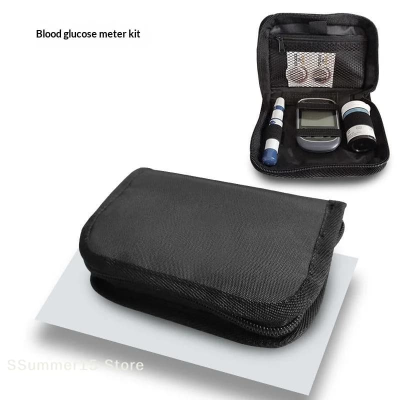 【R】Borsa portaoggetti portatile per misuratore di glicemia, misuratore di pressione sanguigna e ossigeno per uso domestico, borsa portaoggetti con cerniera nera