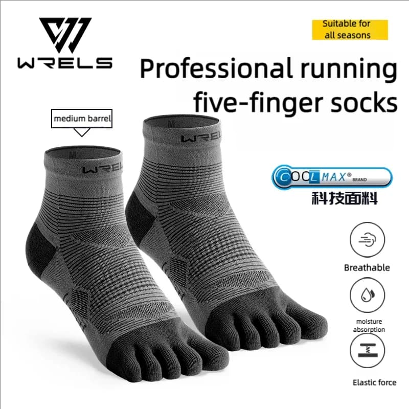 WRELS 1/3 paia di calzini a cinque dita Calza bassa per la prevenzione della vescica da corsa Coolmax Uomo Sport da ciclismo in tinta unita ad asciugatura rapida