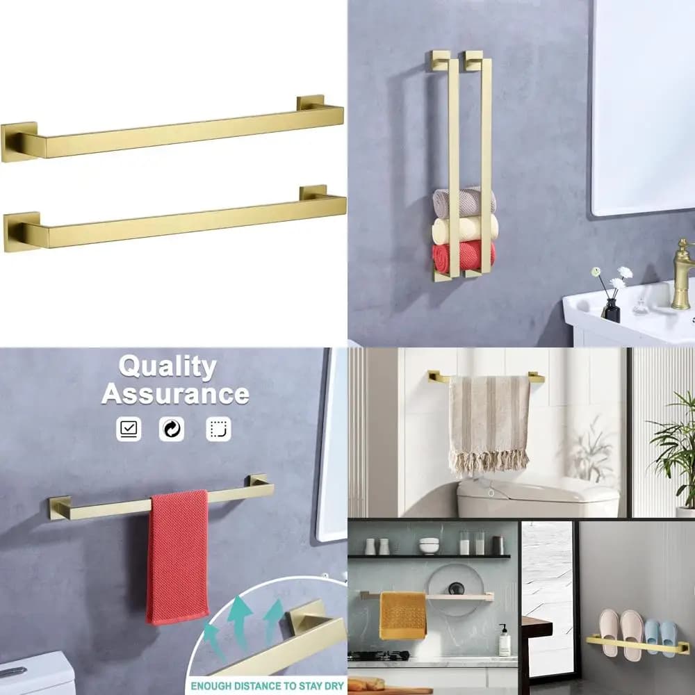 Portasciugamani da bagno in acciaio inossidabile da 23,6 pollici in oro spazzolato, confezione da 2, portasciugamani quadrati per portasciugamani da bagno e da cucina
