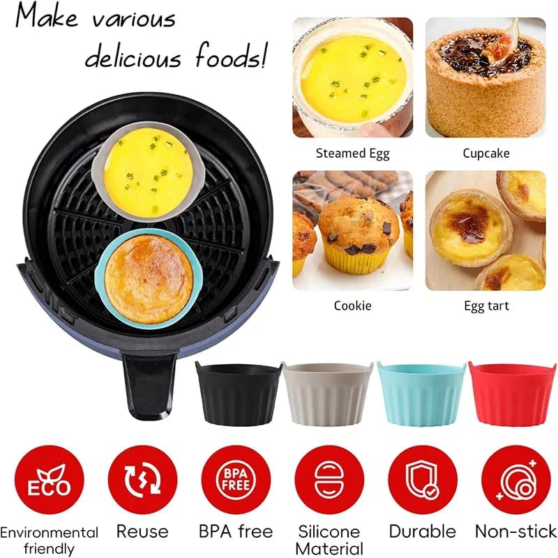 1/5 pezzi Ramekins per friggitrice ad aria in silicone grandi custodie per muffin antiaderente bracconiere per uova stampo in silicone Bakeware cottura a rilascio facile