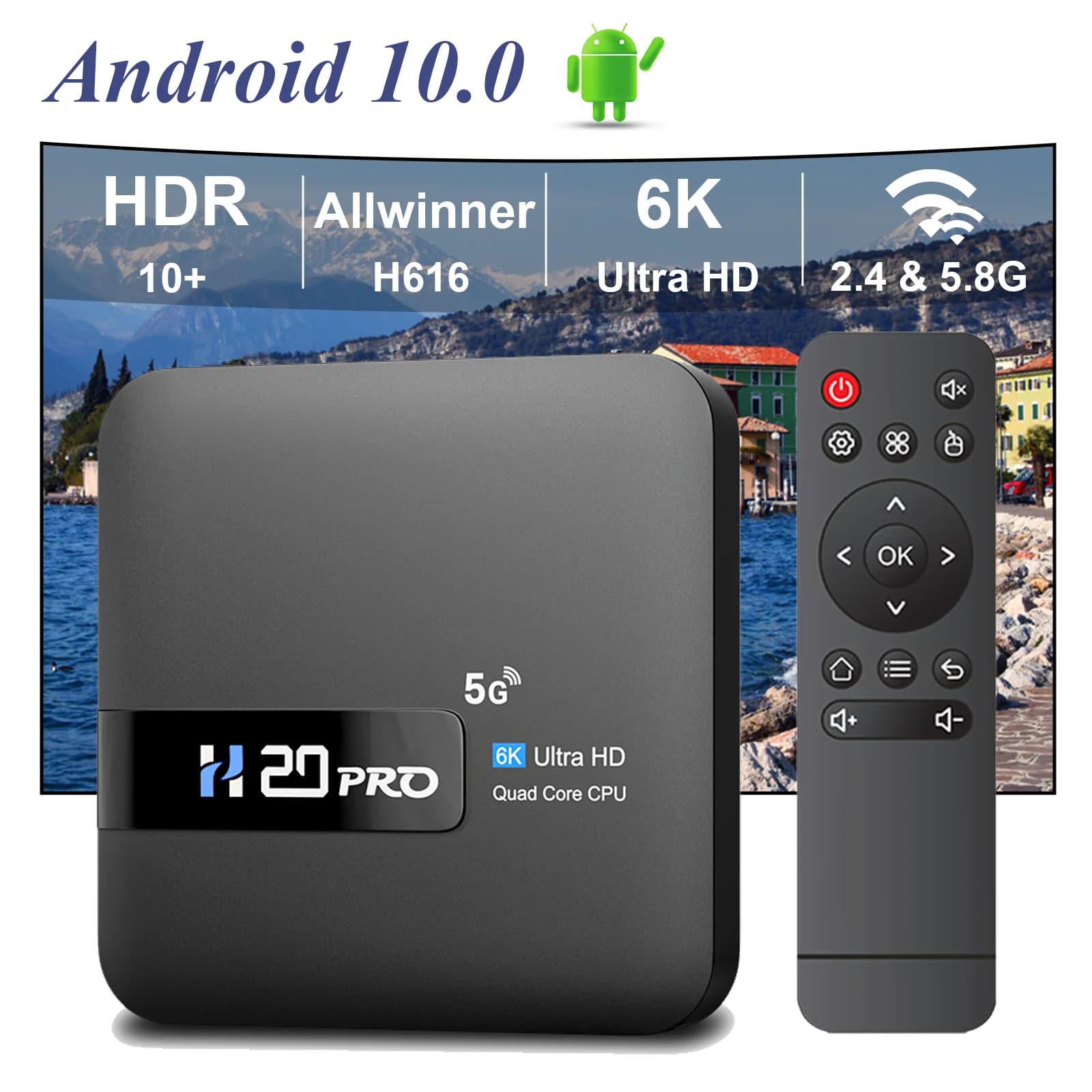 TOPSION TV Box H20PRO Android 10 muslimwifi supporto 4K HD Media Player Smart Voice Assistant 1080P Video Set Top Box