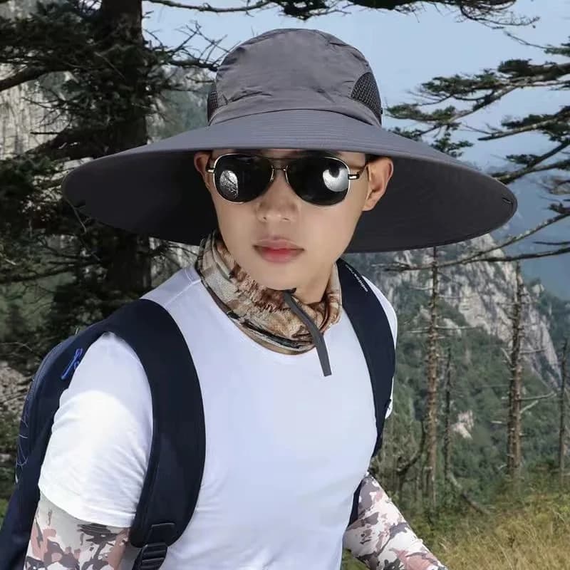 Cappello da Sole con Tesa Larga in Poliestere, Protezione UV, Traspirante, Pieghevole, per Uomo e Donna, Ideale per Pesca, Escursionismo e Spiaggia