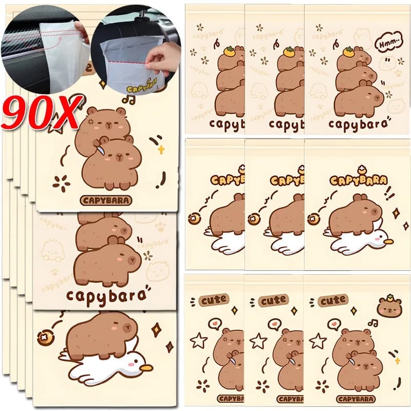 Auto Usa E Getta Sacchetto di Immondizia Del Fumetto Capibara Portatile Universale Auto Porta Sedile Per Uso Domestico Addensato Desktop Pattumiera 30/60/90 pz
