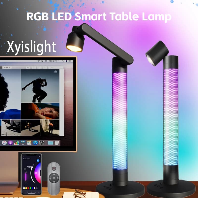 Lampada da tavolo da lettura intelligente Lampada da atmosfera Tuya RGB Lampada da comodino Luce notturna Lampada da scrivania vocale con telecomando per l'arredamento dello studio della camera da letto